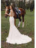 Beaded Cap Sleeves Ivory Satin Wedding Dress